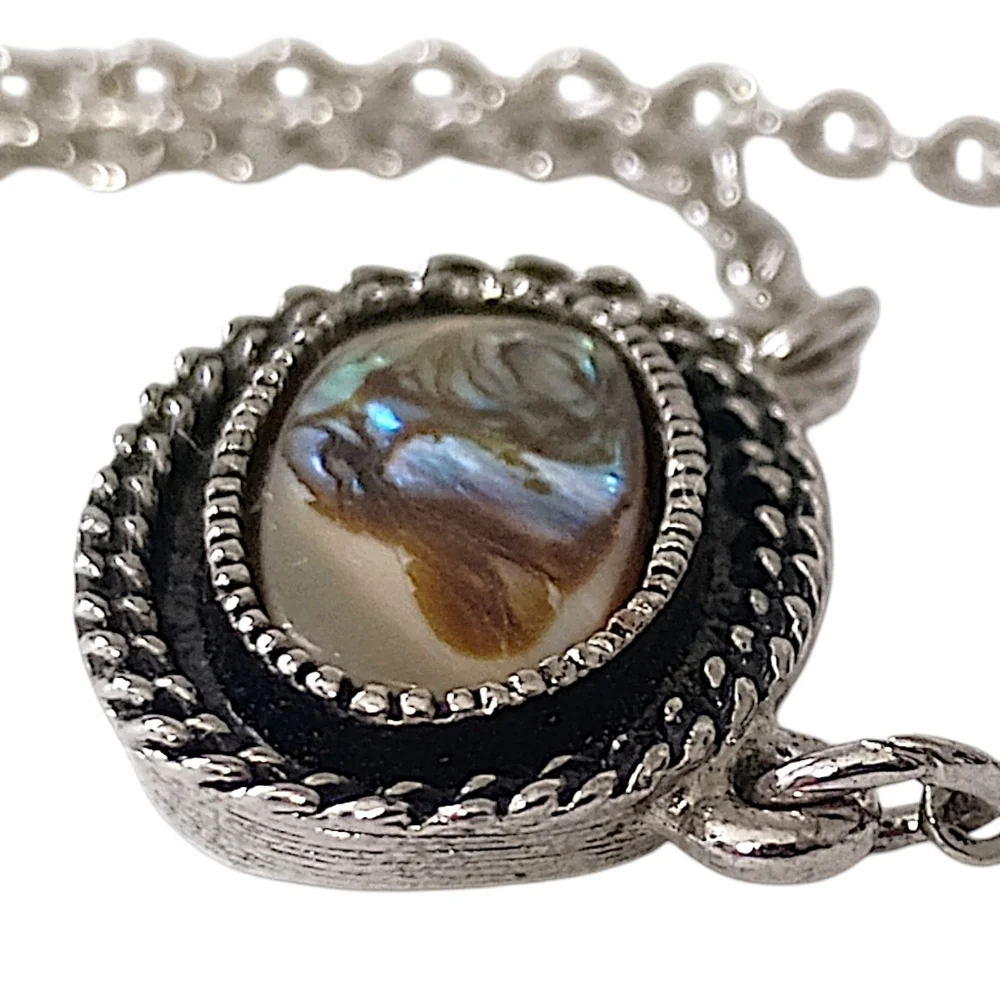 Sarah Coventry Abalone Necklace Vintage 70s Antiqued‎ Silver Tone Sea Treasure